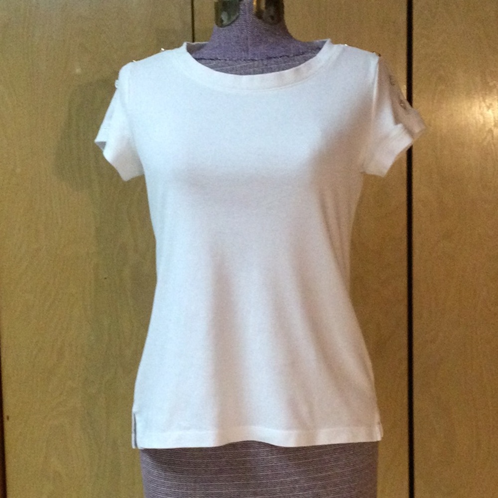 Talbots Petites White Short-Sleeved Tee w/ Shoulder Buttons Size Small